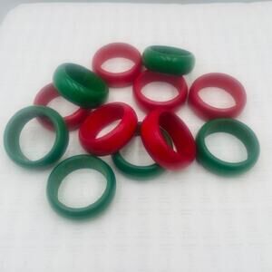 Vintage Green And Red Wooden Napkin Rings - Set of 12